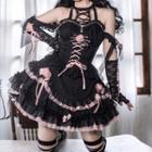 Ruffle A-line Lolita Dress / Sleeves / Hair Band / Set