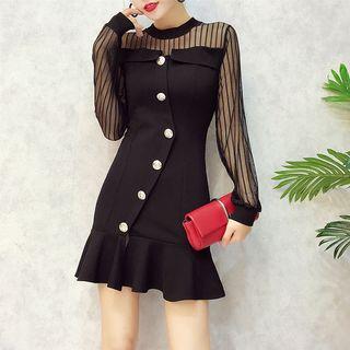 Sheer Panel Long-sleeve Sheath Dress