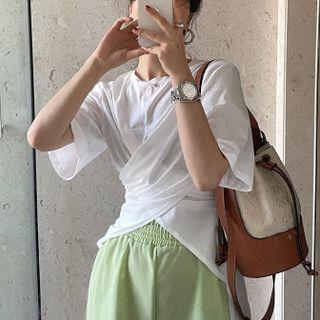 Elbow-sleeve Twisted T-shirt White - One Size