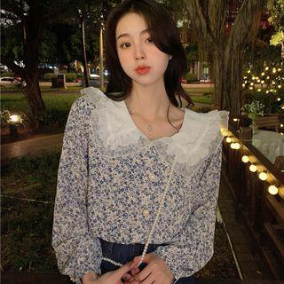 Long-sleeve Peter Pan-collar Floral Blouse