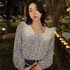 Long-sleeve Peter Pan-collar Floral Blouse
