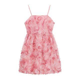 Spaghetti-strap Rose Mesh Mini A-line Dress
