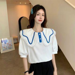 Puff-sleeve Heart Trim Blouse