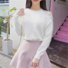 Cutout-shoulder Embellished Furry-knit Sweater