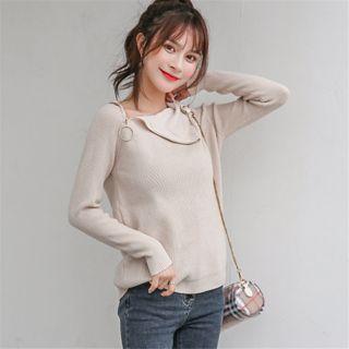 Zipper Accent Mock Neck Knit Top