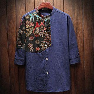 3/4-sleeve Print Panel Shirt