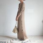 Long-sleeve Buttoned Hem Maxi Dress