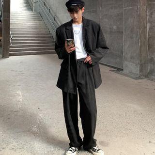 Striped Blazer / Straight Leg Dress Pants / Set