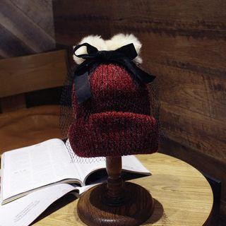 Bow-accent Mesh-panel Beanie