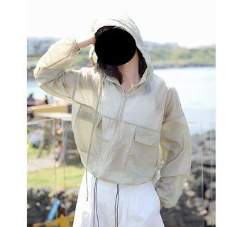 Drawstring Hooded Zip Light Jacket