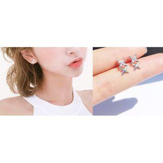 925 Sterling Silver Rhinestone Stud Earring 1 Pair - Star - One Size