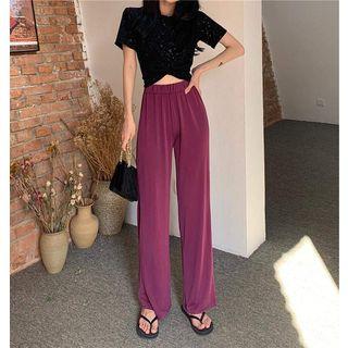 Short-sleeve Twisted Tee/high-waist Plain Pants