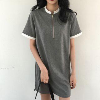 Short-sleeve Zip-neck T-shirt Dress