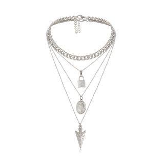Rhinestone Lock Layered Necklace