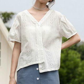 Elbow-sleeve Asymmetric Perforated Top