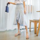 Ruffle-hem Gingham Linen Blend Long Skirt