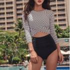 3/4-sleeve Striped Tankini