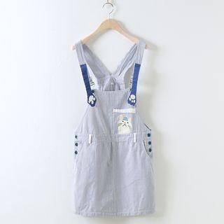 Cat Print Striped Pinafore Dress