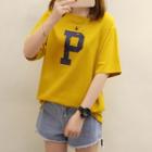 Alphabet Print Elbow-sleeve T-shirt