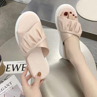 Shirred Platform Slide Sandals