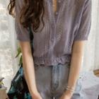 Frill-hem Pointelle-knit Cardigan