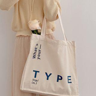 Lettering Print Canvas Tote Bag Blue Lettering - Off-white - One Size