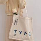 Lettering Print Canvas Tote Bag Blue Lettering - Off-white - One Size