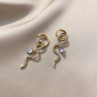 Snake Rhinestone Alloy Dangle Earring Gold - One Size