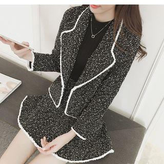Set: Contrast Trim Notch Lapel Coat + A-line Skirt
