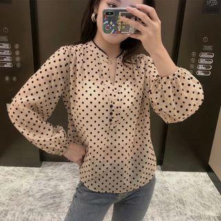 V-neck Dotted Long Sleeve Blouse