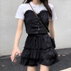 Short-sleeve Lace-up Top / Mini Skirt