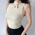 Sleeveless Lace Frog-button Top
