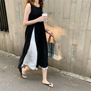 Sleeveless Paneled Midi A-line Dress Black - One Size