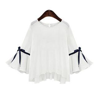 Bow Accent 3/4 Sleeve Chiffon Top