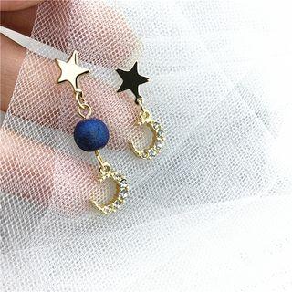 Non-matching Moon & Star Dangle Earring 1 Pair - Stud Earrigns - One Size