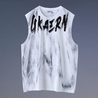 Sleeveless Tie-dyed Letter Print T-shirt