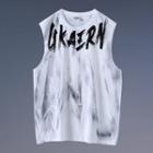 Sleeveless Tie-dyed Letter Print T-shirt