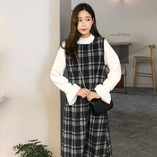 Sleeveless Plaid A-line Dress Gray - One Size