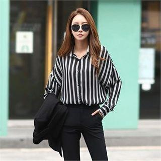 Dolman-sleeve Stripe Shirt Black - One Size