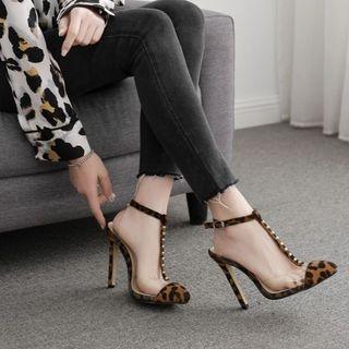 Beaded T-strap High Heel Sandals