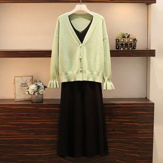 Knit Midi A-line Tank Dress / Cardigan / Set