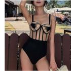 Embroidered Mesh Insert Swimsuit