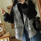 Double Breasted Plaid Panel Knit Coat