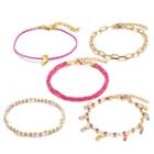 Set Of 5: Rhinestone / Alloy / String Anklet (assorted Designs) 9067 - As Shown In Figure - One Size