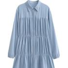 Long-sleeve Shirred Mini A-line Shirt Dress