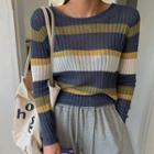 Round-neck Stripe Ribbed Knit Top