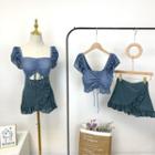 Ruffled Short-sleeve Cropped Swim Top / Swim Skirt / Swim Dress / Set
