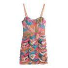 Spaghetti Strap Color Block Shirred Mini Dress