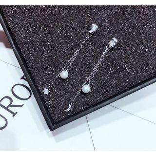 Rhinestone Moon And Star Drop Earring