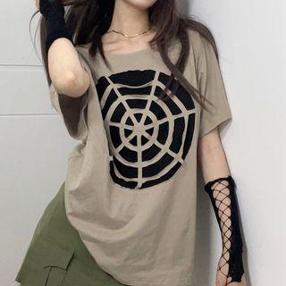Elbow-sleeve Distressed Spiderweb T-shirt